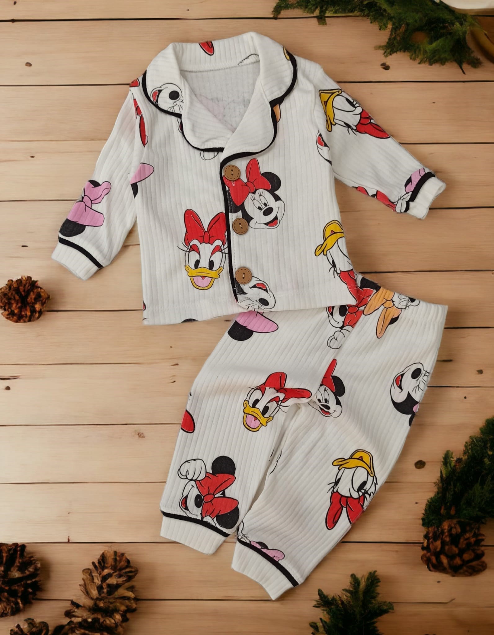 Bebek Pijama Takımı 6-24 Minnie ve Duffy Baskılı Düğme Detaylı 