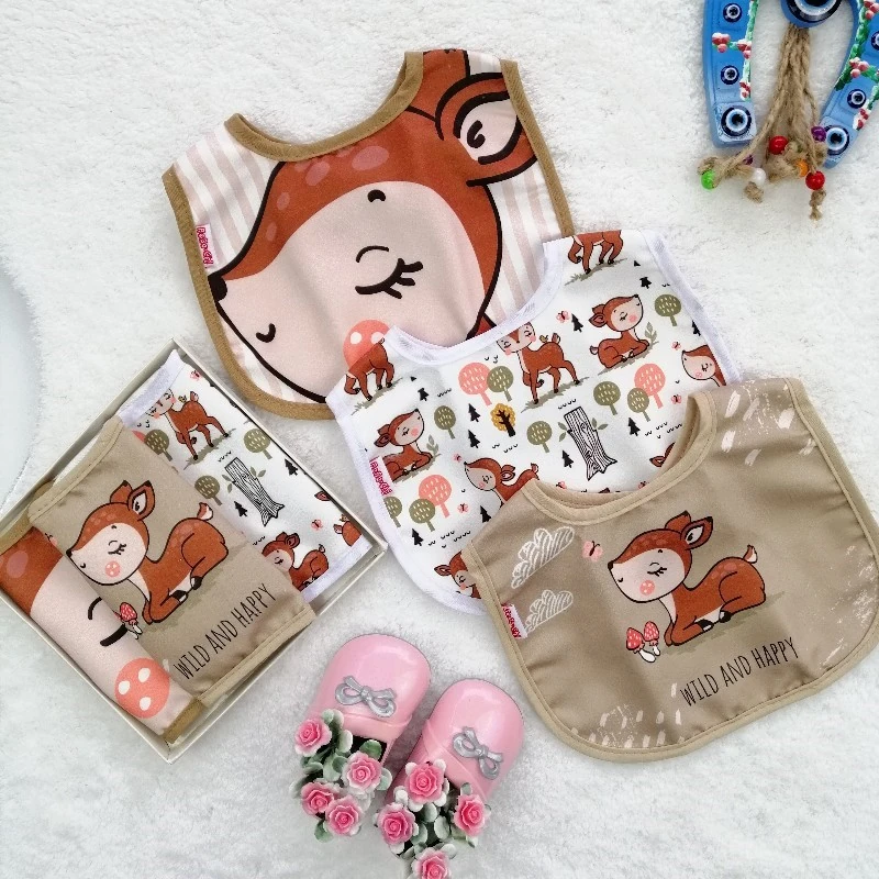 Bebek Mama Önlüğü Sevimli Geyik 3lü Set