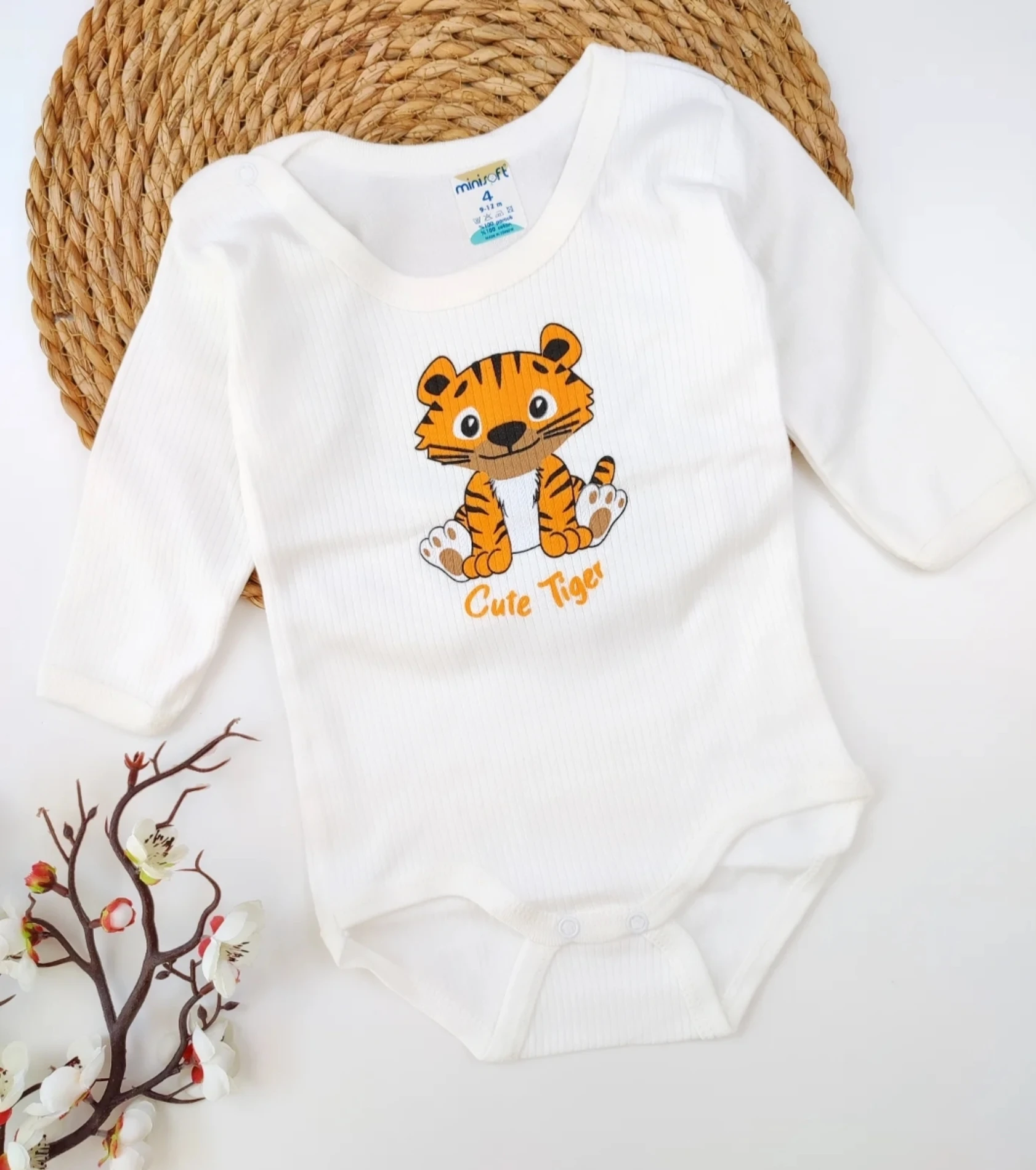 Bebek 0-24 ay Cute Tiger Desenli Çıtçıtlı Uzun Kollu Zıbın