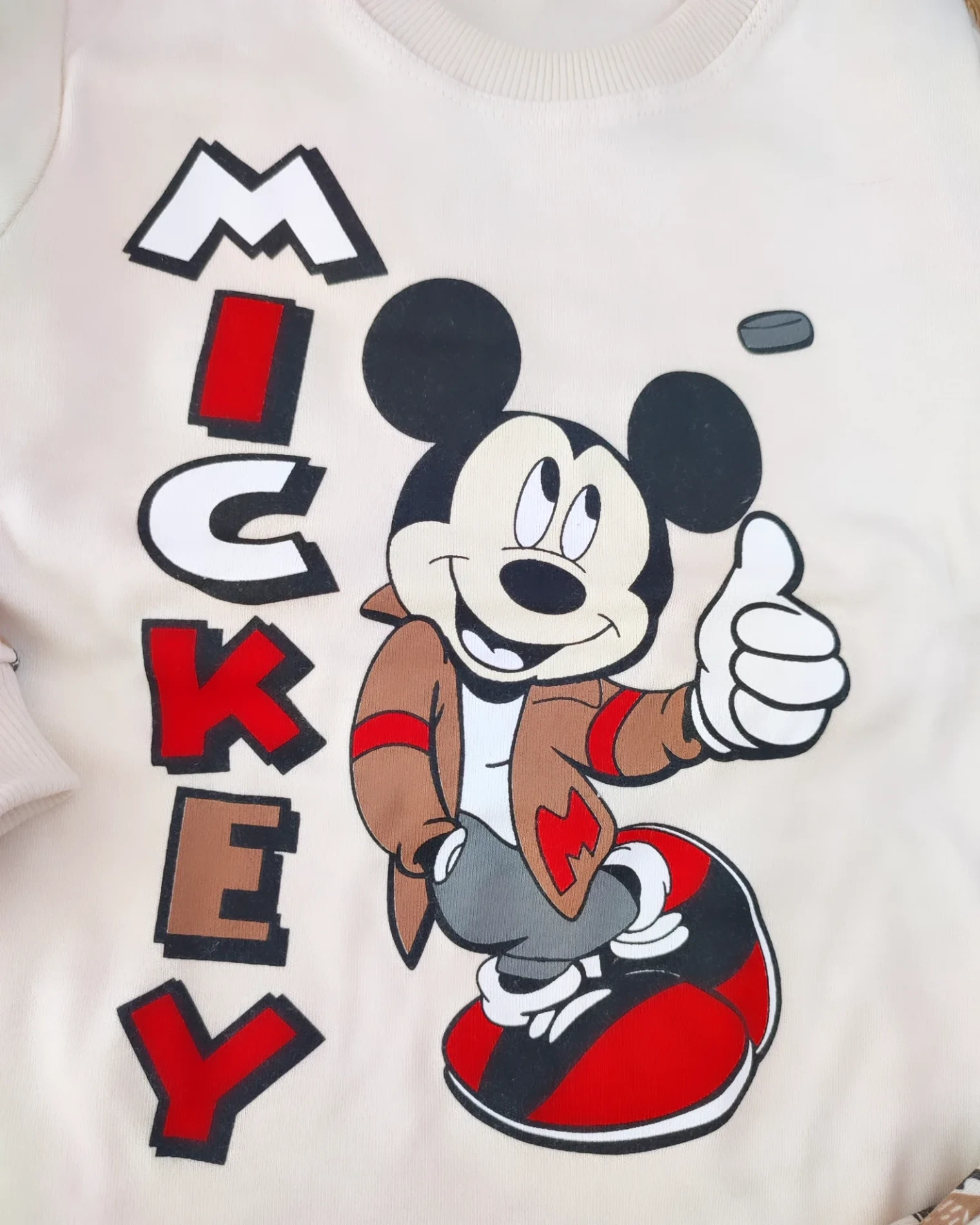 Bebek 4-6 Yaş  Mickey Mause BaskılI Pijama Takımı Bej