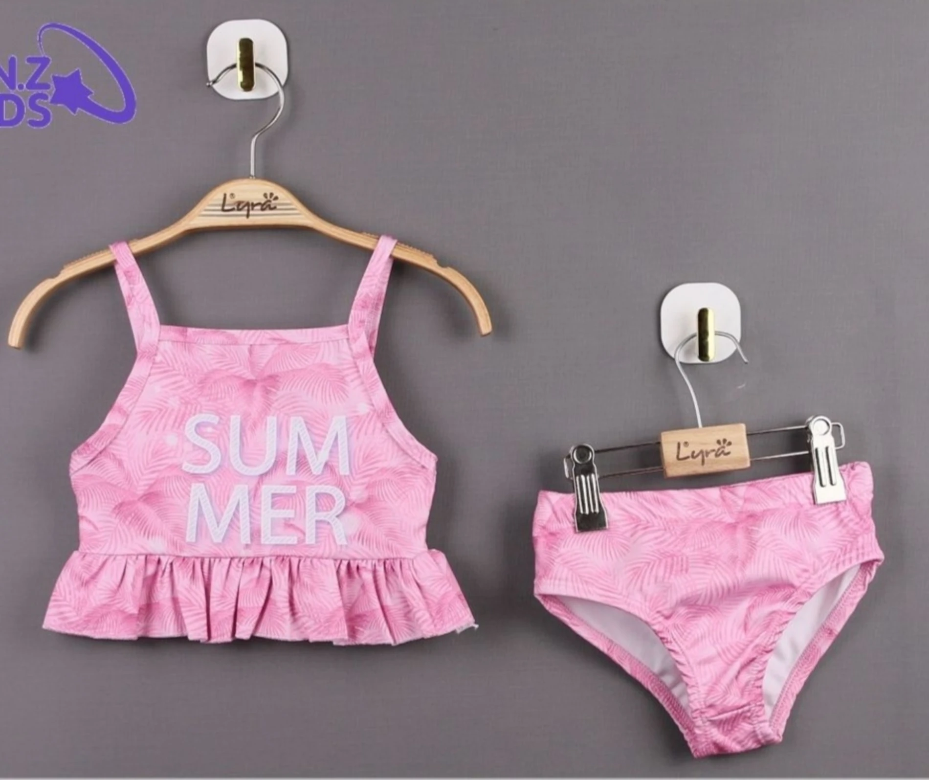 Bebek 3-7 Yaş Summer Baskılı Fırfırlı  Bikini Takım