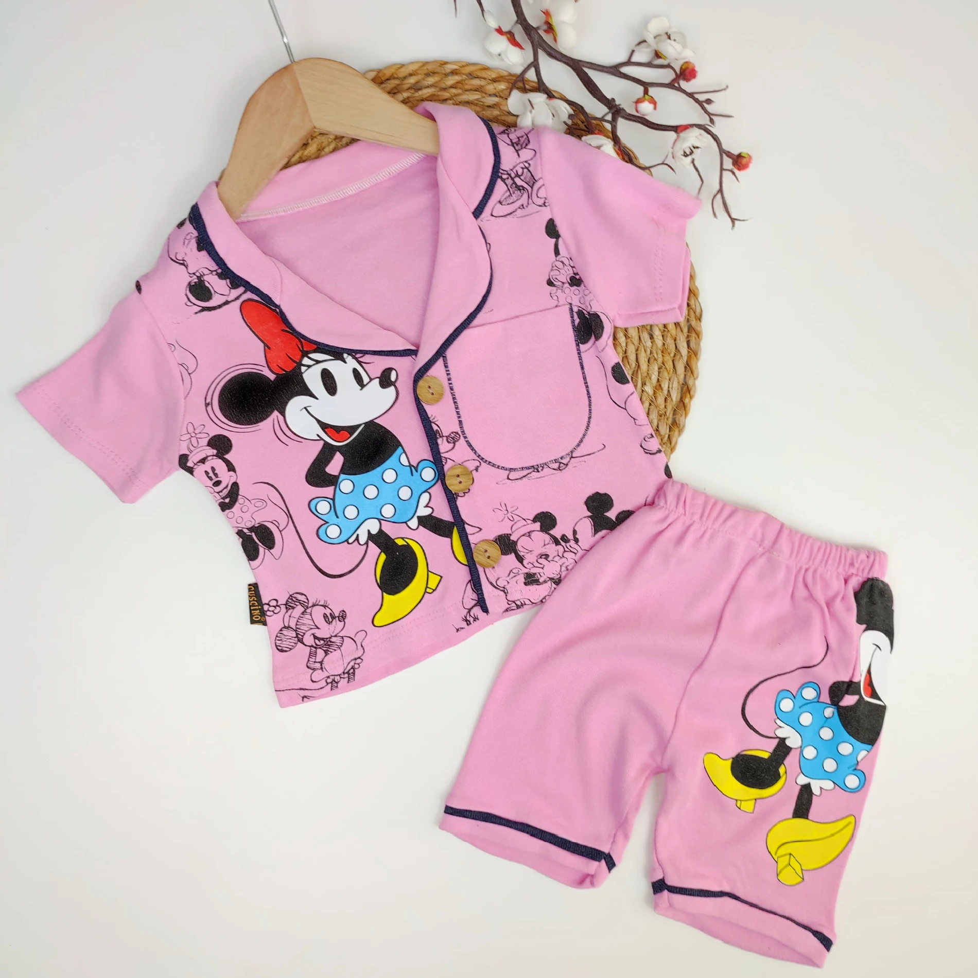 Bebek Takım 6-18 Ay Minnie Mouse Baskılı Yakalı Pijama Pembe