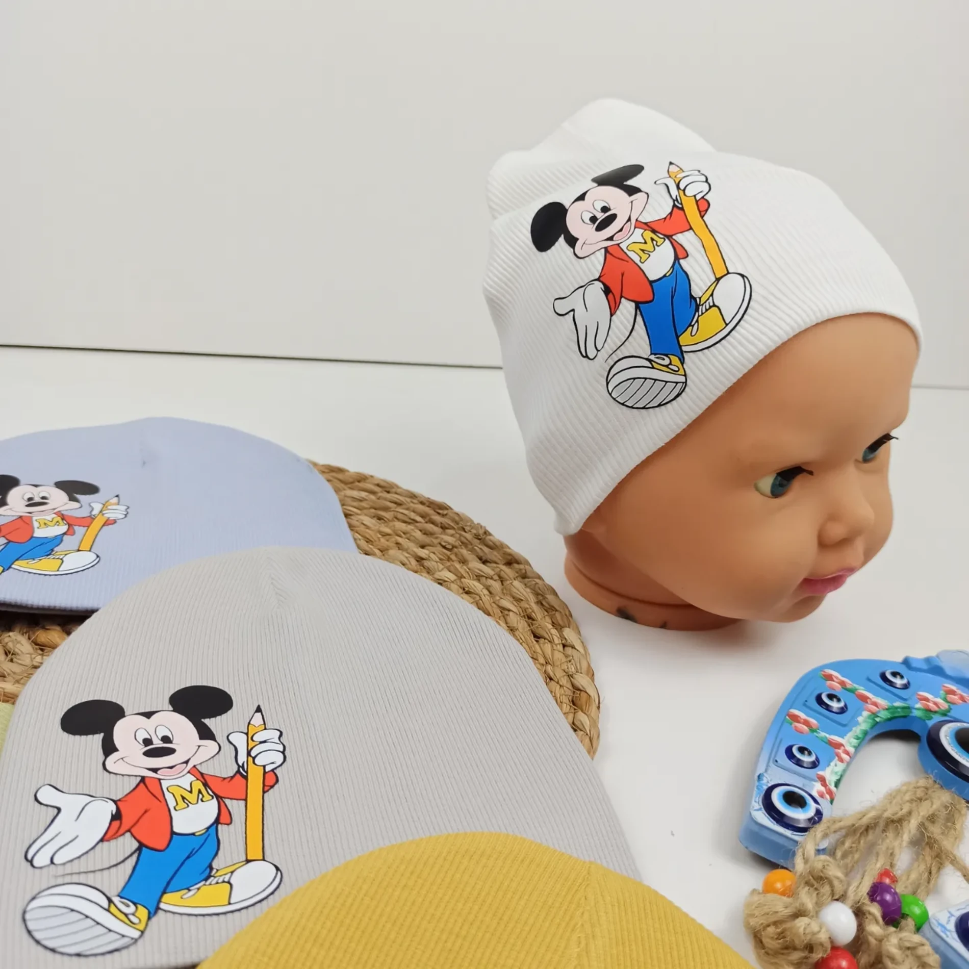 Bebek 0-24 ay Mickey Mouse Ribana Esnek Kumaş Mevsimlik Bere Çeşit