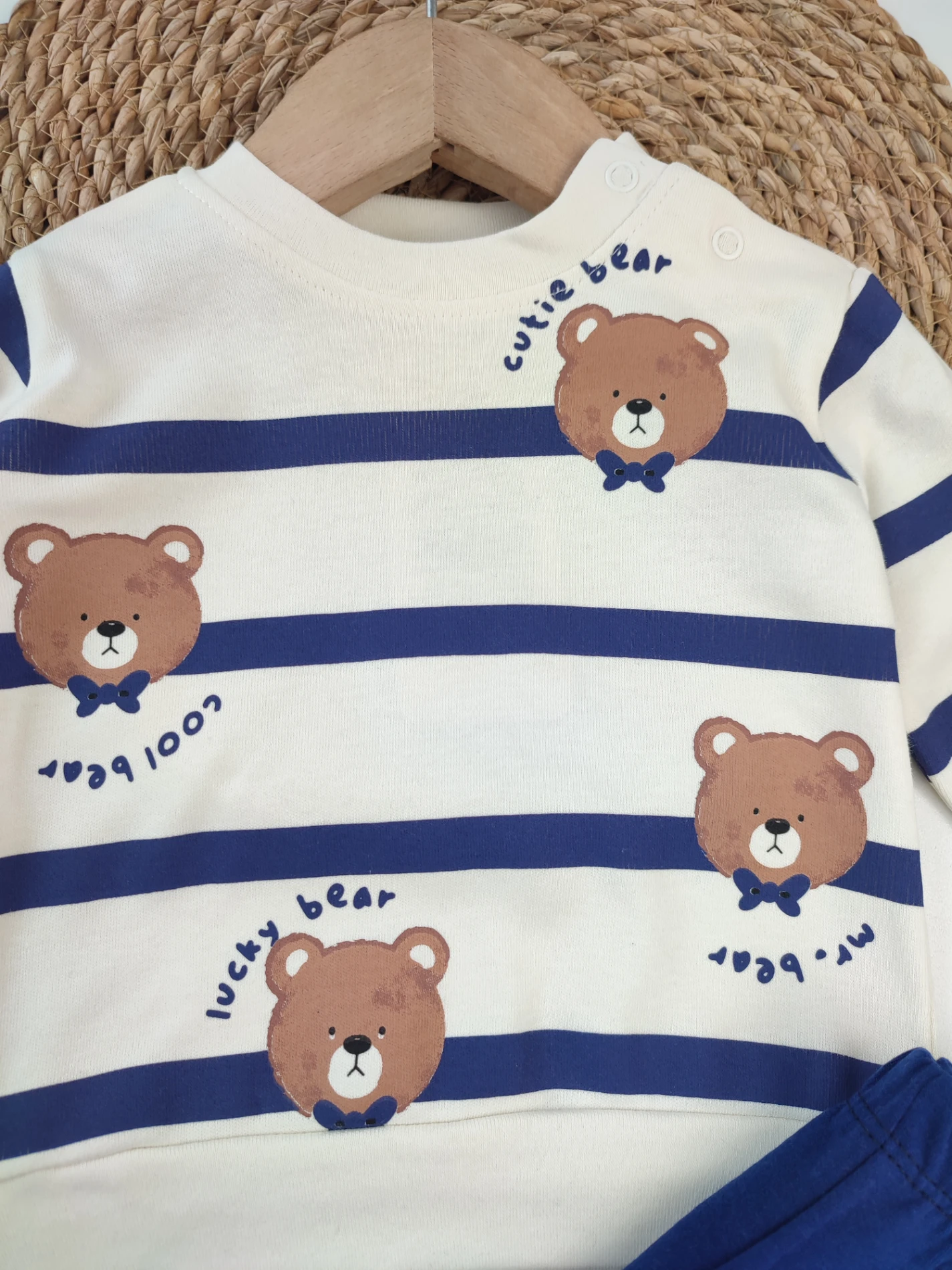 BEBEK 6-18 AY CUTE BEAR BASKILI OMUZDAN ÇITÇITLI 2 Lİ MEVSİMLİK TAKIM 